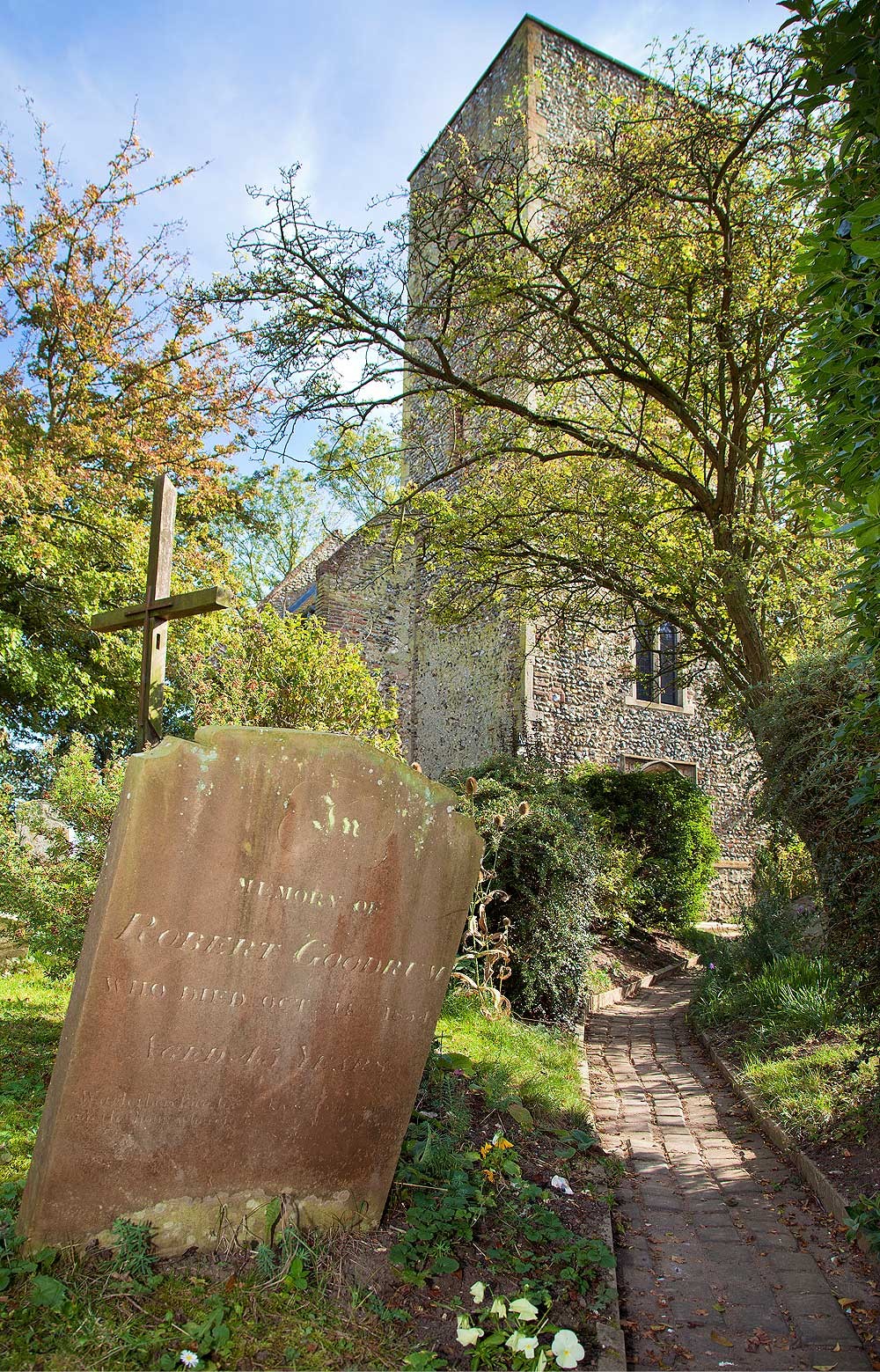 The re-built pathway leading to the church of St Mary at Houghton-on-the-Hill